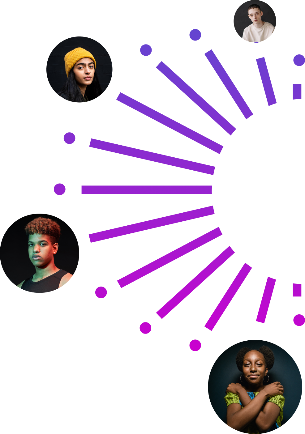 The YMHT logo icon comprised of lines and dots, with some dots replaced by photos of teens of different ages and appearances.