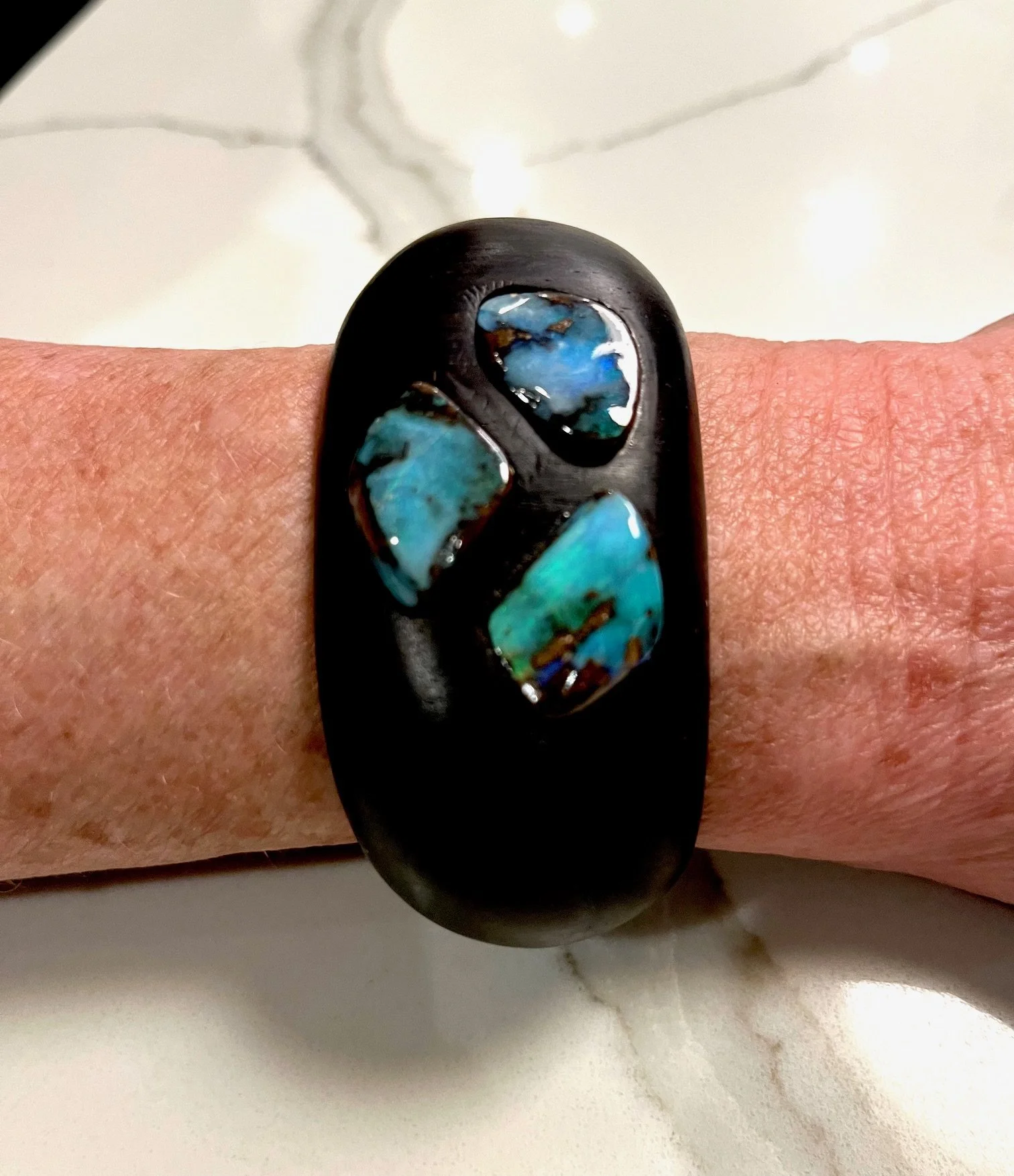 Ebony and Boulder Opal Cuff