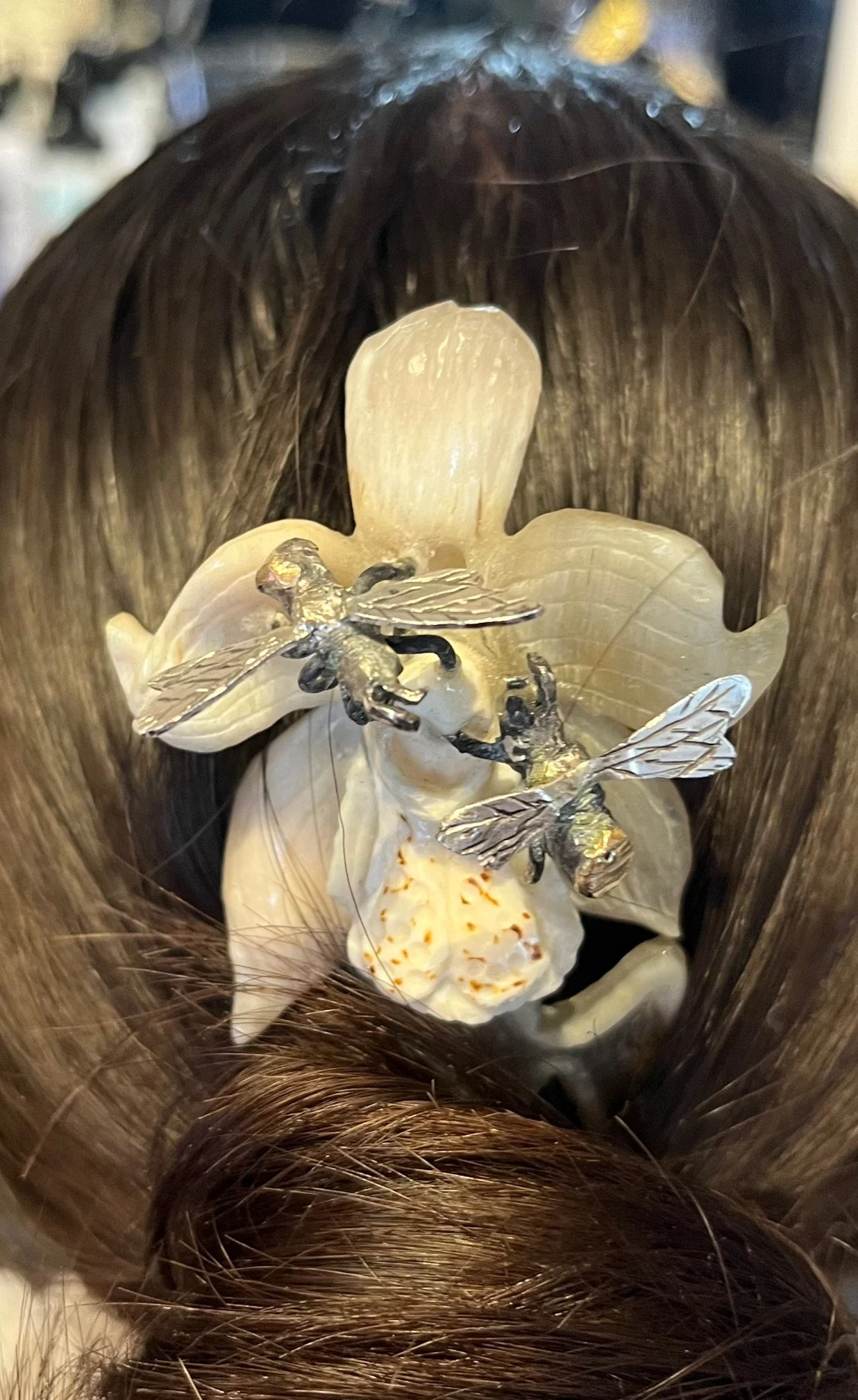 Sheephorn Orchid and Bee Hair Ornament.jpeg
