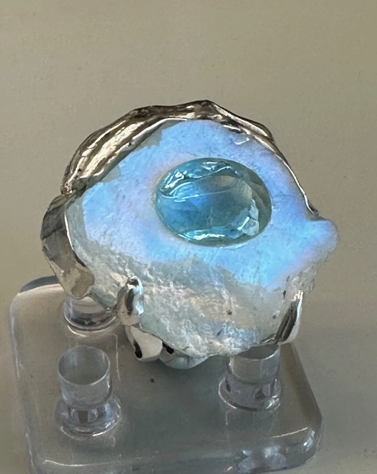 Melting Glacier Aquamarine and Moonstone Ring