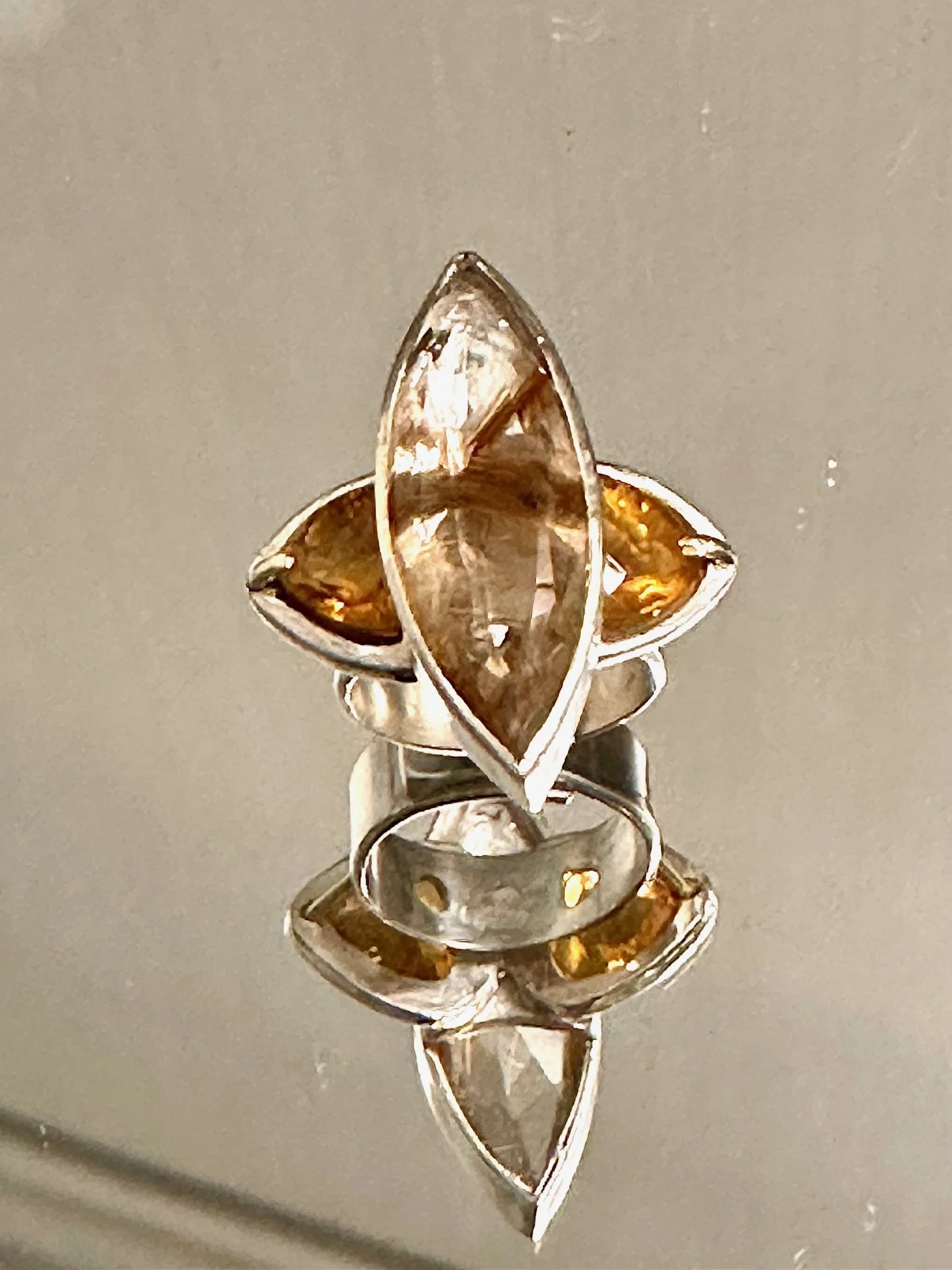 Citrine and Marquis Cut Rutilated Quartz Ring