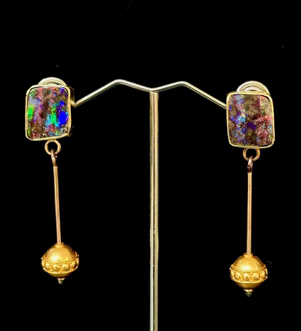 Boulder Opal and 22K Gold Bead Earrings