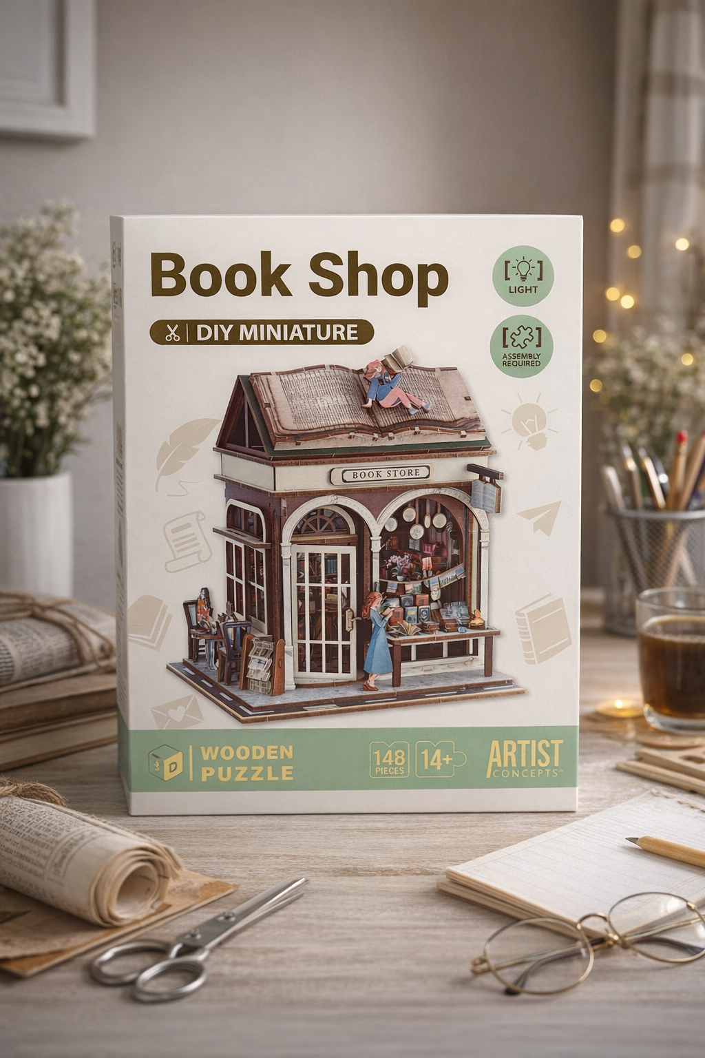 3D Wooden Book Shop Puzzle DIY
