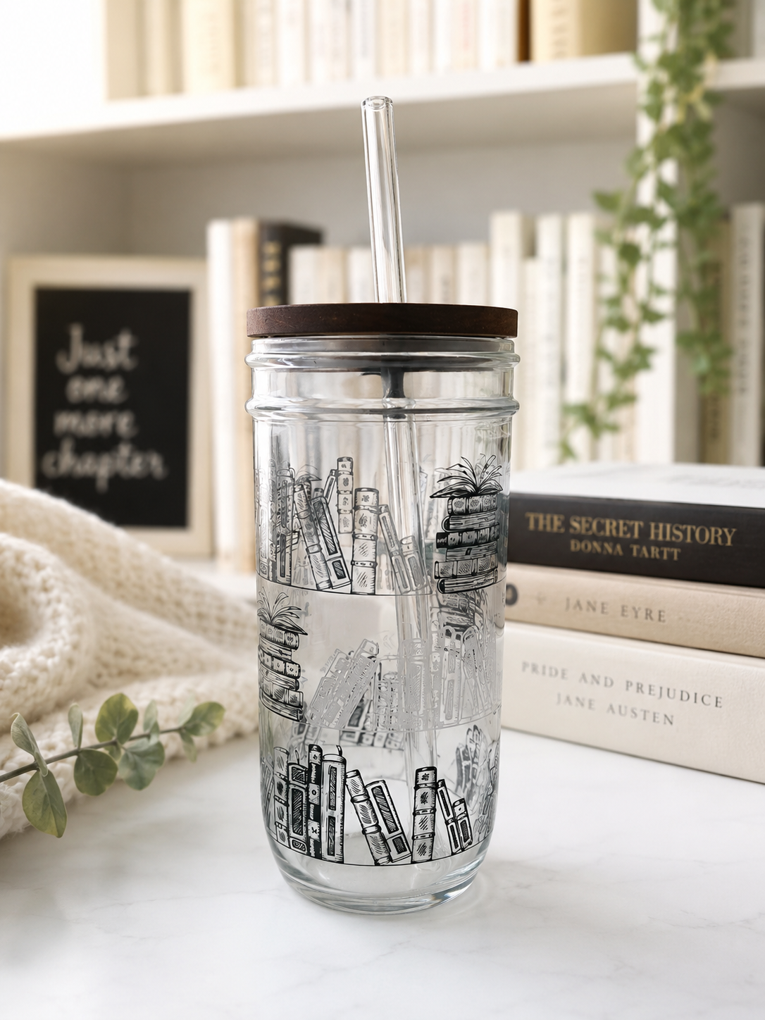 Midnight Bookshelf Glass Tumbler