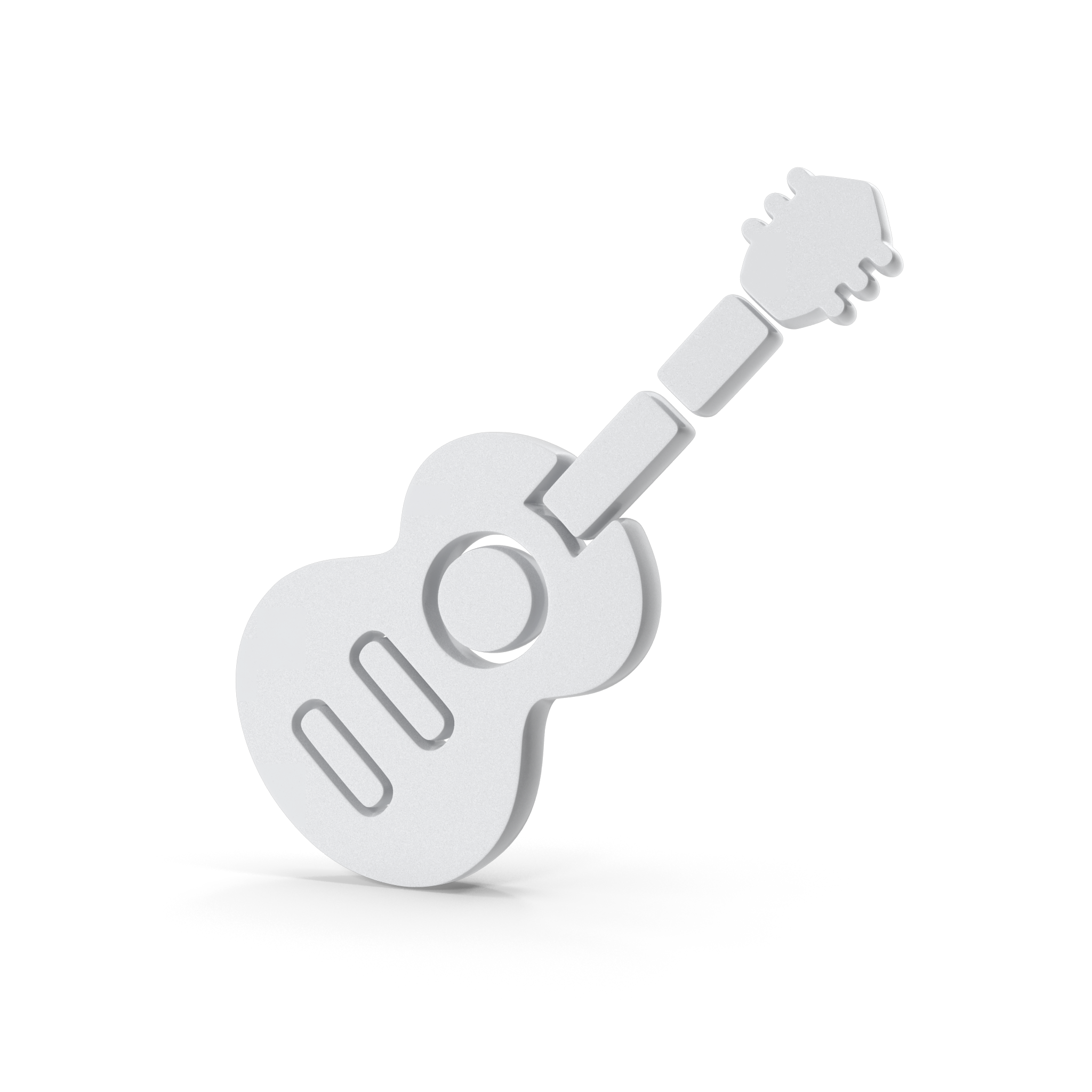 Silver guitar-shaped keychain with an articulated arm extending from the neck, ending in a stylized dog head.