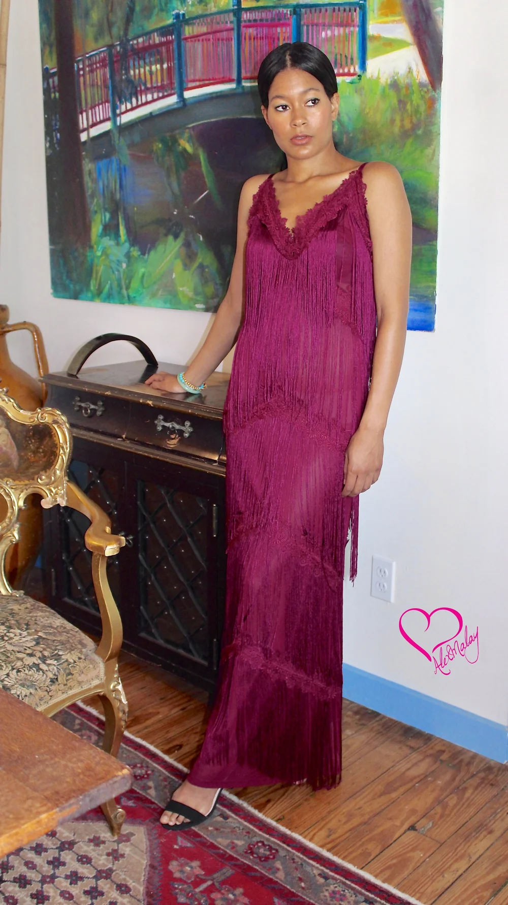Vintage Burgundy Fringe Dress  Alex Malay