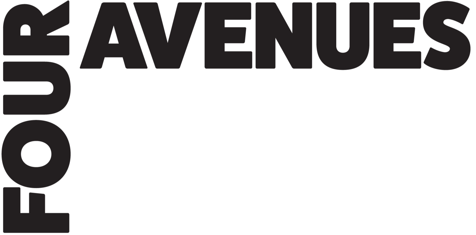 Black text on a transparent background reading 'FOUR AVENUES' in large font.