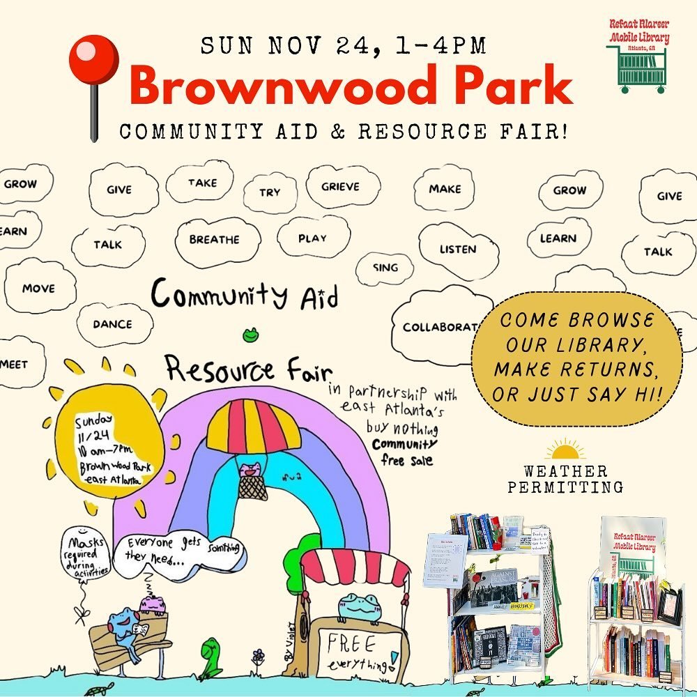 The library will join @saveweelaunee from 1-4pm for the Community Aid &amp; Resource Fair at Brownwood Park, a daylong (10am-7pm) community skillshare/resource share day featuring countless workshops, free items and much more. The event is a partners