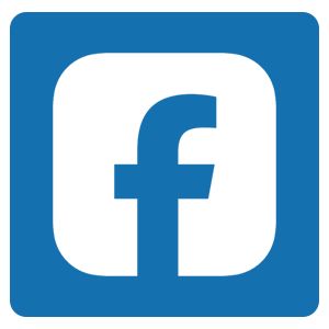 Facebook logo with white lowercase 'f' on a blue background.