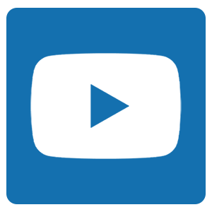 YouTube logo with a white play button on a blue background.