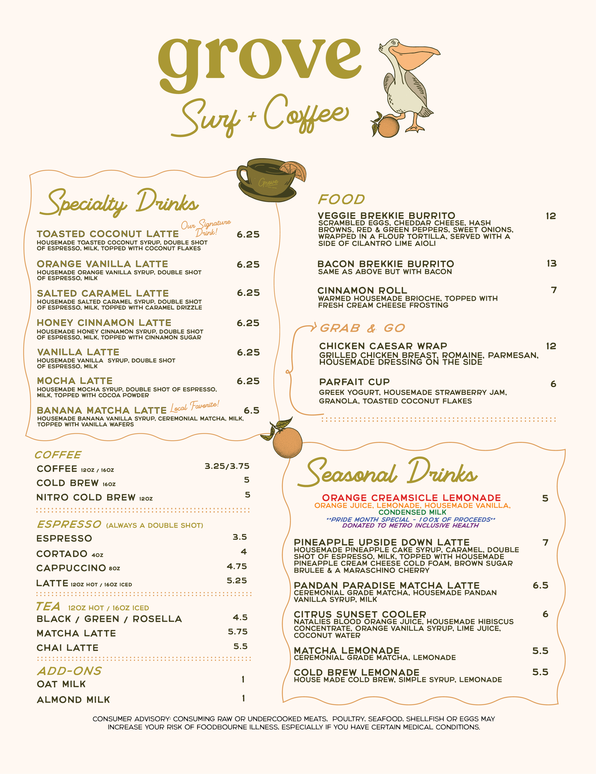 Grove St. Pete Beach Best Coffee Menu