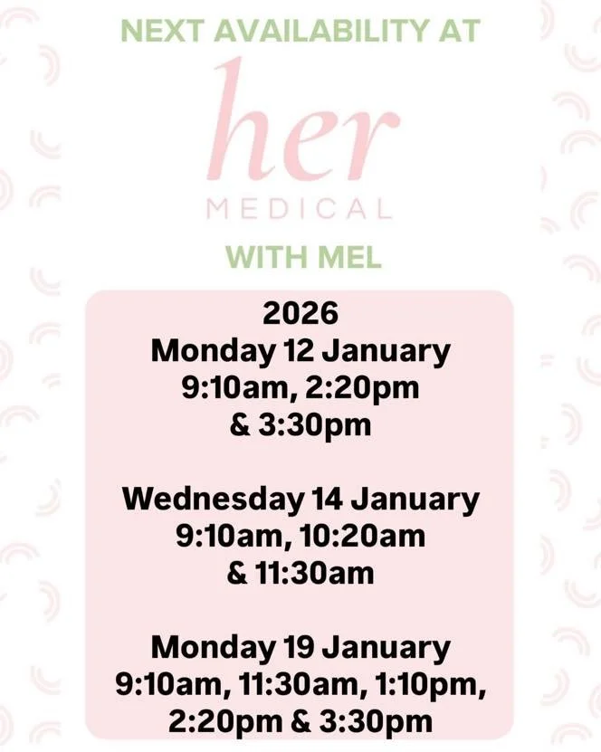 ⭐️Book Mel at her Medical
⭐️30 Yacht St Southport 
⭐️call 56168070 or book through AutoMed Systems link below 
⭐️Monday&rsquo;s &amp; Wednesday&rsquo;s 8am-6pm

https://automedsystems.com.au/ams/clinics/6542/her-medical-southport-4215/doctors/
