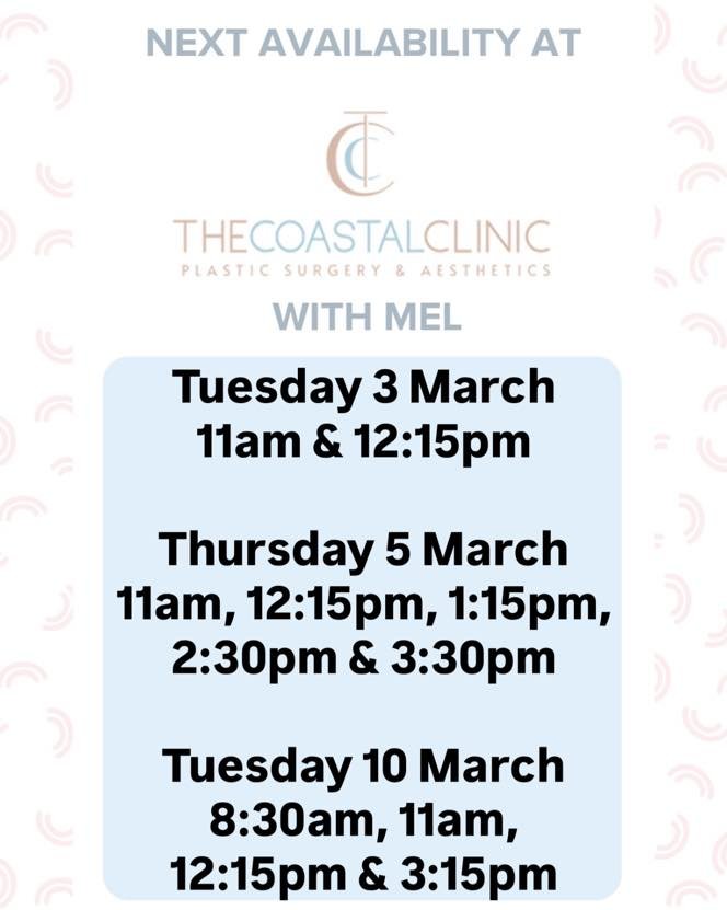 ⭐️Book with Mel at The Coastal Clinic 
⭐️Level 1, 278 Ferry Rd, Southport
⭐️call 56830820 or book through the link below
⭐️Tuesday&rsquo;s &amp; Thursday&rsquo;s 8:30am-4:30pm

https://tinyurl.com/The-Coastal-Clinic