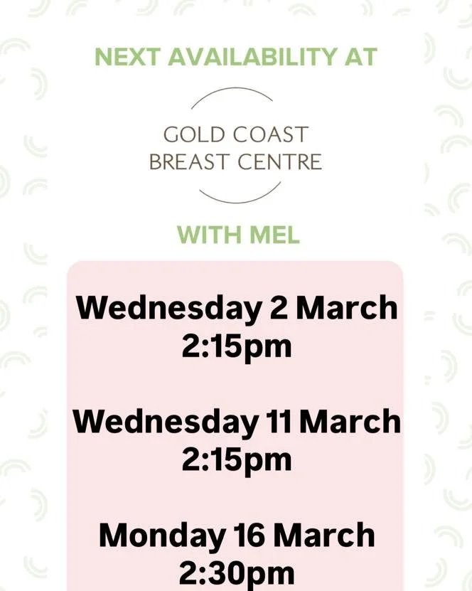 ⭐️Book Mel at Gold Coast Breast Centre
⭐️Level 1, 63 Ferry Rd, Southport Qld 4215
⭐️call 07 56233308 or book through link 
⭐️Monday&rsquo;s &amp; Wednesday&rsquo;s 8:30am-4:30pm

https://healthengine.com.au/webplugin/?id=99910&amp;doctor=133746&amp;s