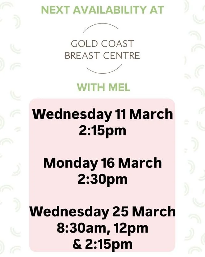 ⭐️Book Mel at Gold Coast Breast Centre
⭐️Level 1, 63 Ferry Rd, Southport Qld 4215
⭐️call 07 56233308 or book through link 
⭐️Monday&rsquo;s &amp; Wednesday&rsquo;s 8:30am-4:30pm

https://healthengine.com.au/webplugin/?id=99910&amp;doctor=133746&amp;s