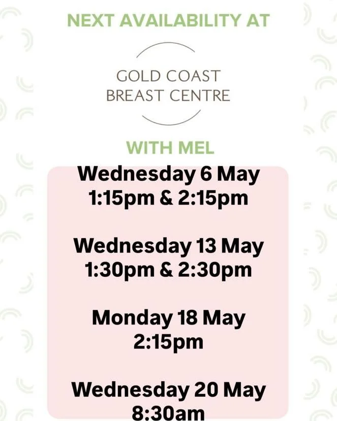 ⭐️Book Mel at Gold Coast Breast Centre
⭐️Level 1, 63 Ferry Rd, Southport Qld 4215
⭐️call 07 56233308 or book through link 
⭐️Monday&rsquo;s &amp; Wednesday&rsquo;s 8:30am-4:30pm

https://healthengine.com.au/webplugin/?id=99910&amp;doctor=133746&amp;s