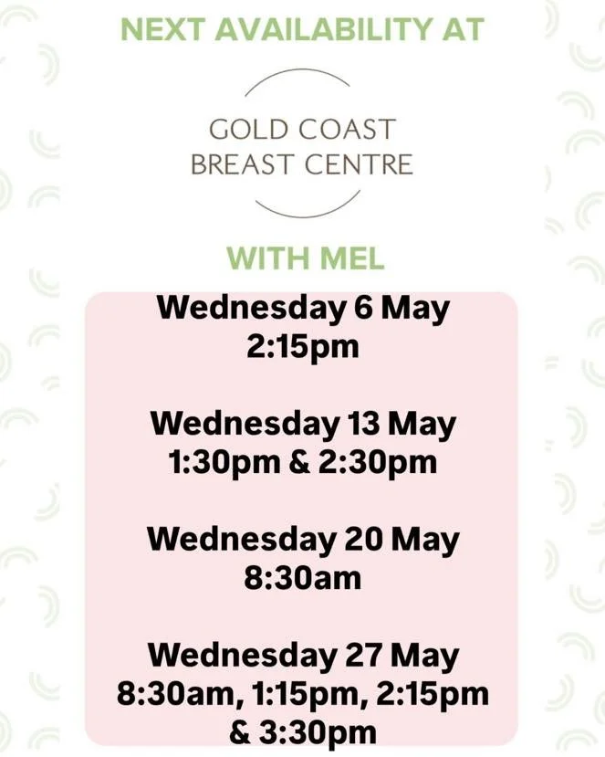 ⭐️Book Mel at Gold Coast Breast Centre
⭐️Level 1, 63 Ferry Rd, Southport Qld 4215
⭐️call 07 56233308 or book through link 
⭐️Monday&rsquo;s &amp; Wednesday&rsquo;s 8:30am-4:30pm

https://healthengine.com.au/webplugin/?id=99910&amp;doctor=133746&amp;s