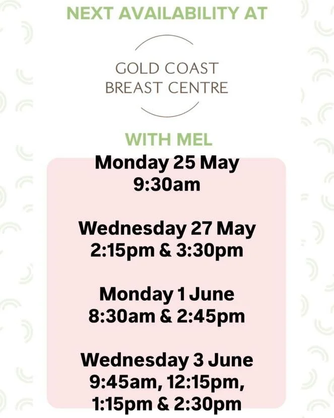 ⭐️Book Mel at Gold Coast Breast Centre
⭐️Level 1, 63 Ferry Rd, Southport Qld 4215
⭐️call 07 56233308 or book through link 
⭐️Monday&rsquo;s &amp; Wednesday&rsquo;s 8:30am-4:30pm

https://healthengine.com.au/webplugin/?id=99910&amp;doctor=133746&amp;s