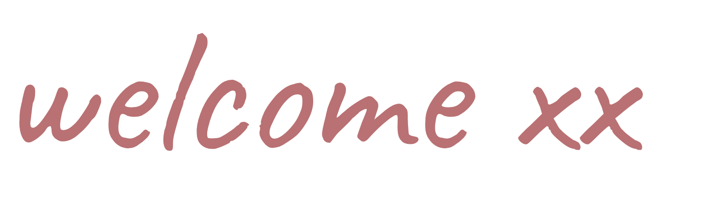 Decorative text that says "welcome xx" in a cursive font with a brown color.