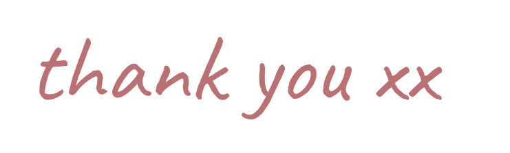 Stylized text saying 'thank you xx' in pink on a black background.