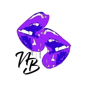 Two purple lips with a stylized signature 'VB' below.