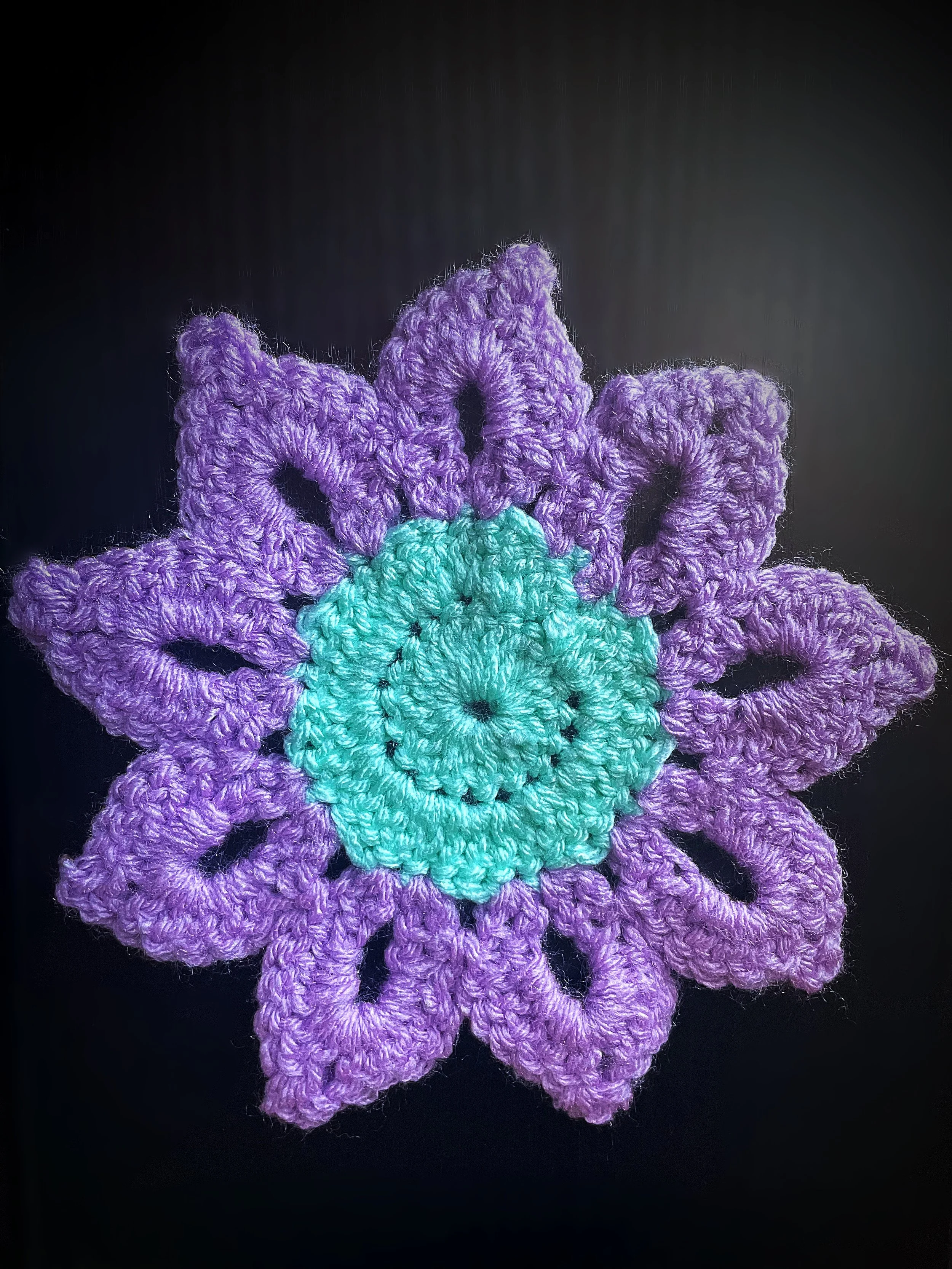 Purple & Blue Flower Crochet Coaster