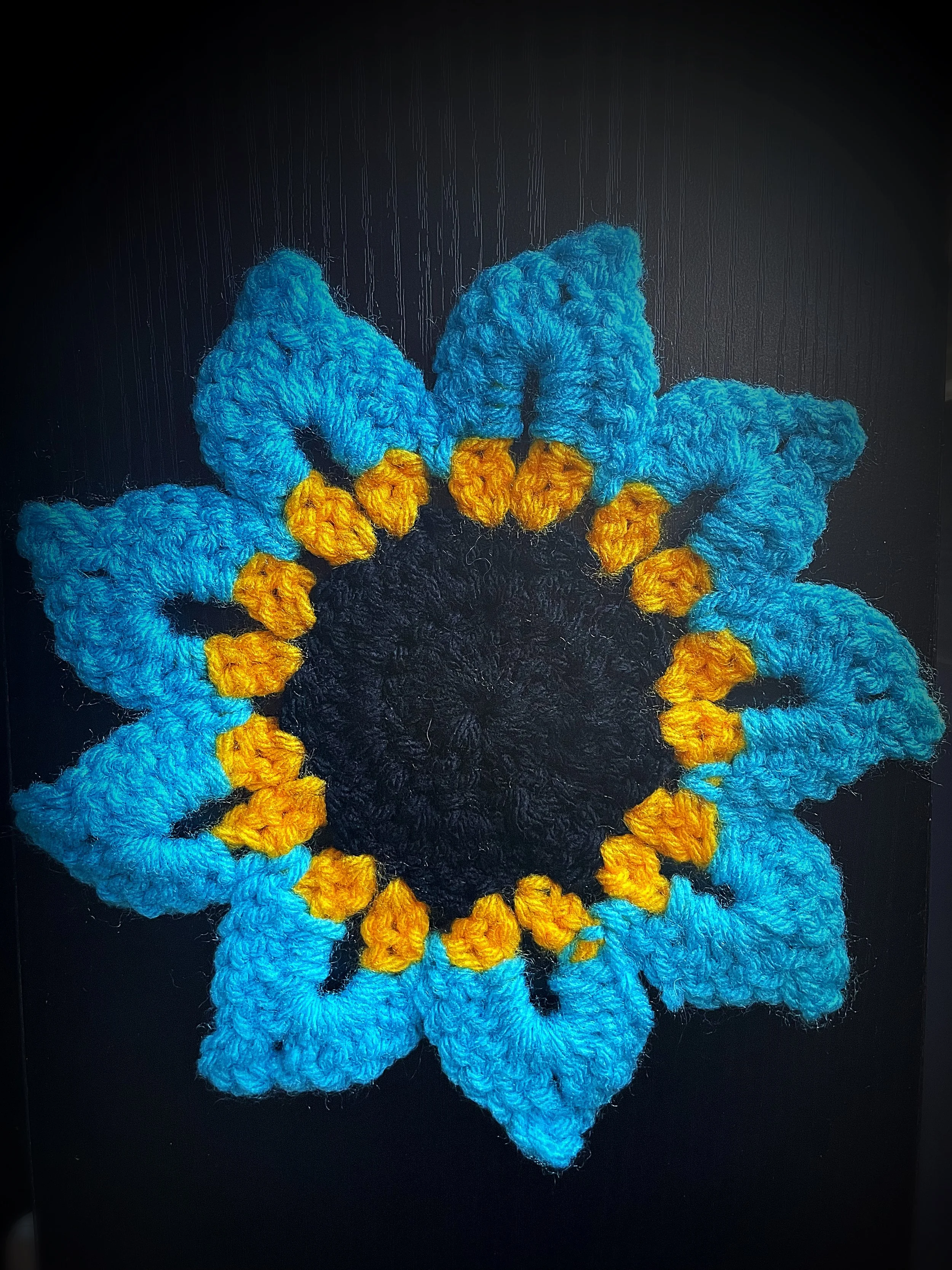 Blue & Black Flower Crochet Coaster