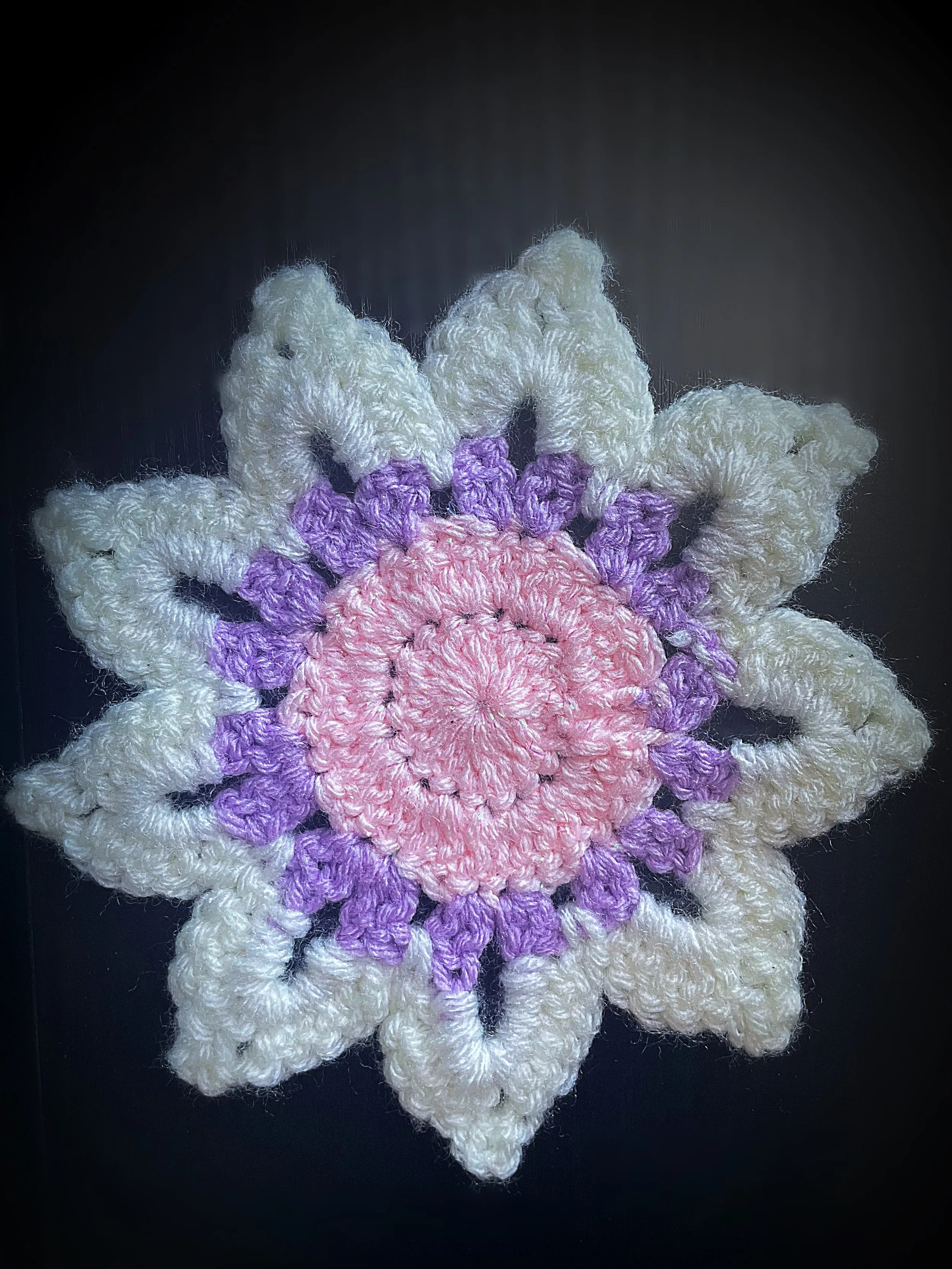 White & Pink Flower Crochet Coaster