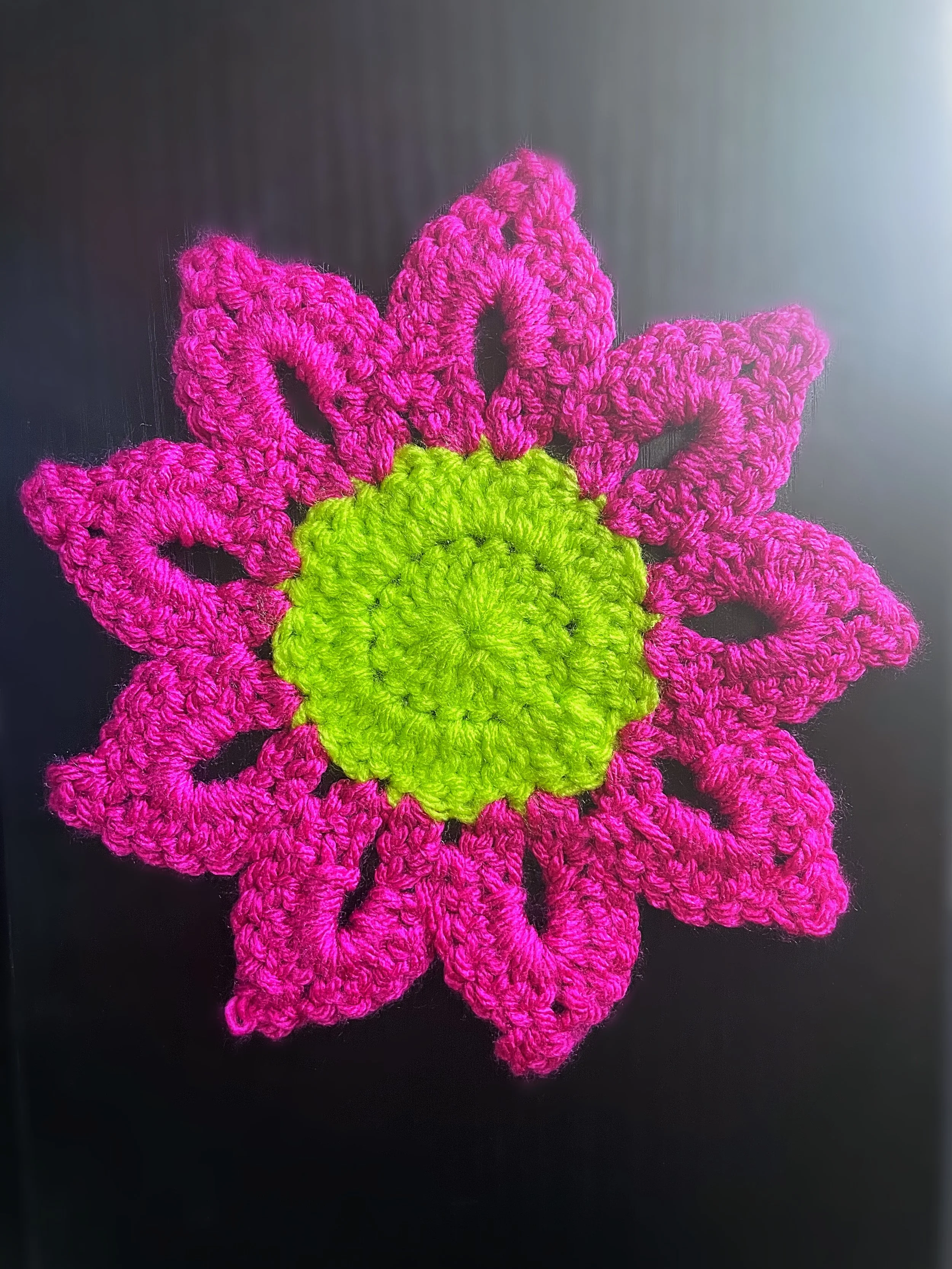 Pink & Green Flower Crochet Coaster