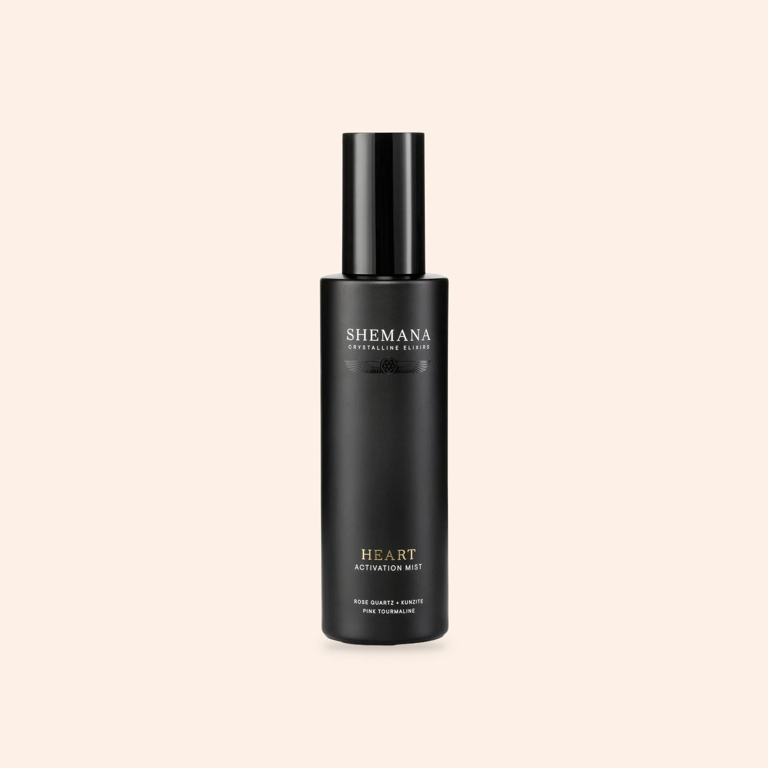 Heart Activation Aura & Atmosphere Mist 100ml, black spray bottle on a peach background