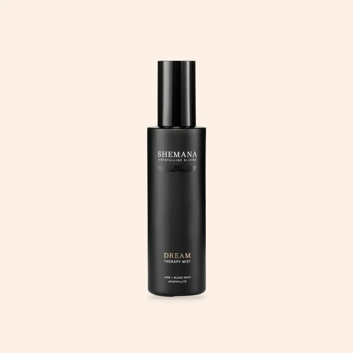 Dream Therapy Aura & Atmosphere Mist 100ml, black spray bottle on a peach background