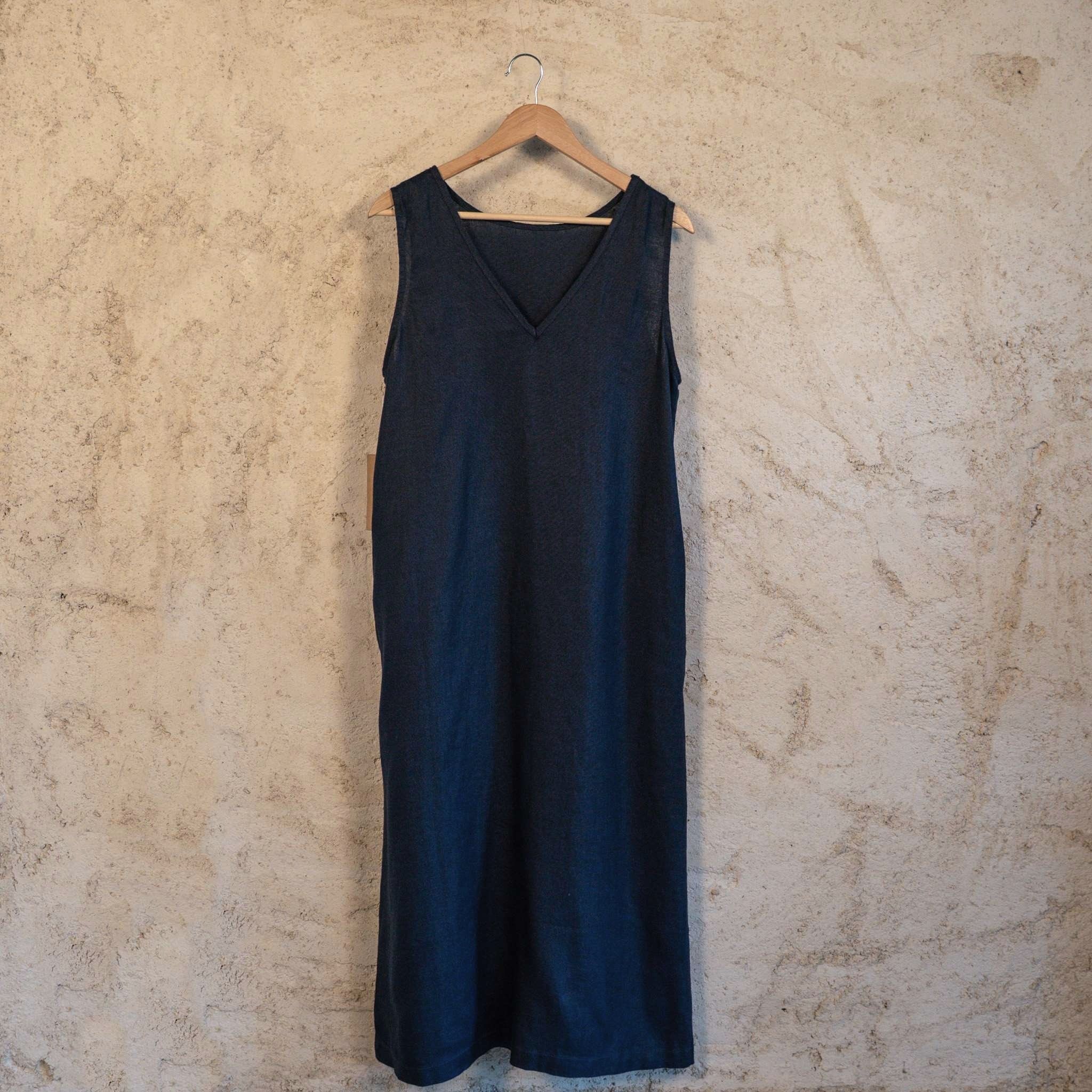 100% Hemp Long Dress - Navy