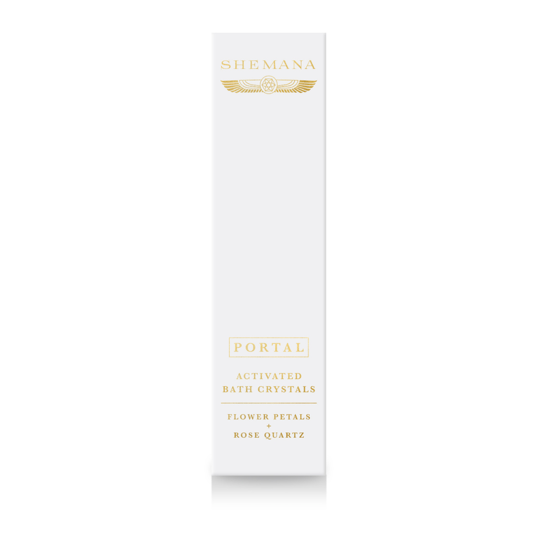 Activated mineral bath crystals, white product box on white