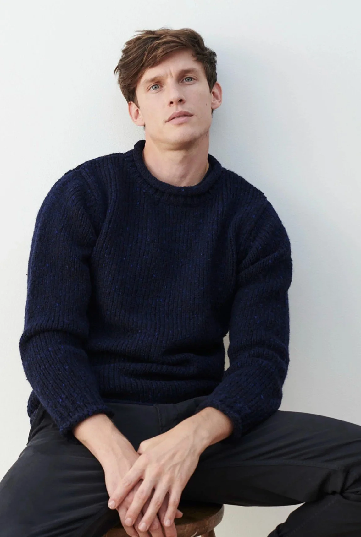 100% Wool Fisherman Sweater - Navy