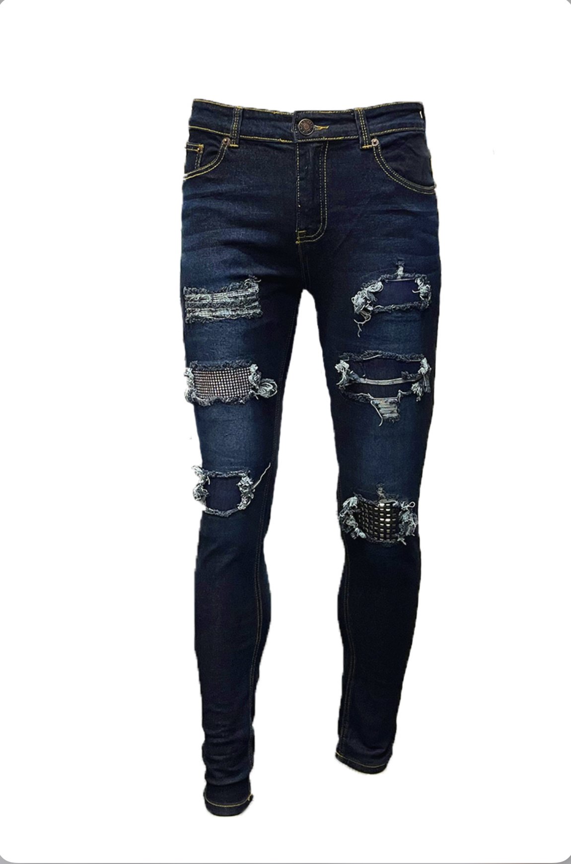 Dark Blue Studded Denim Jeans