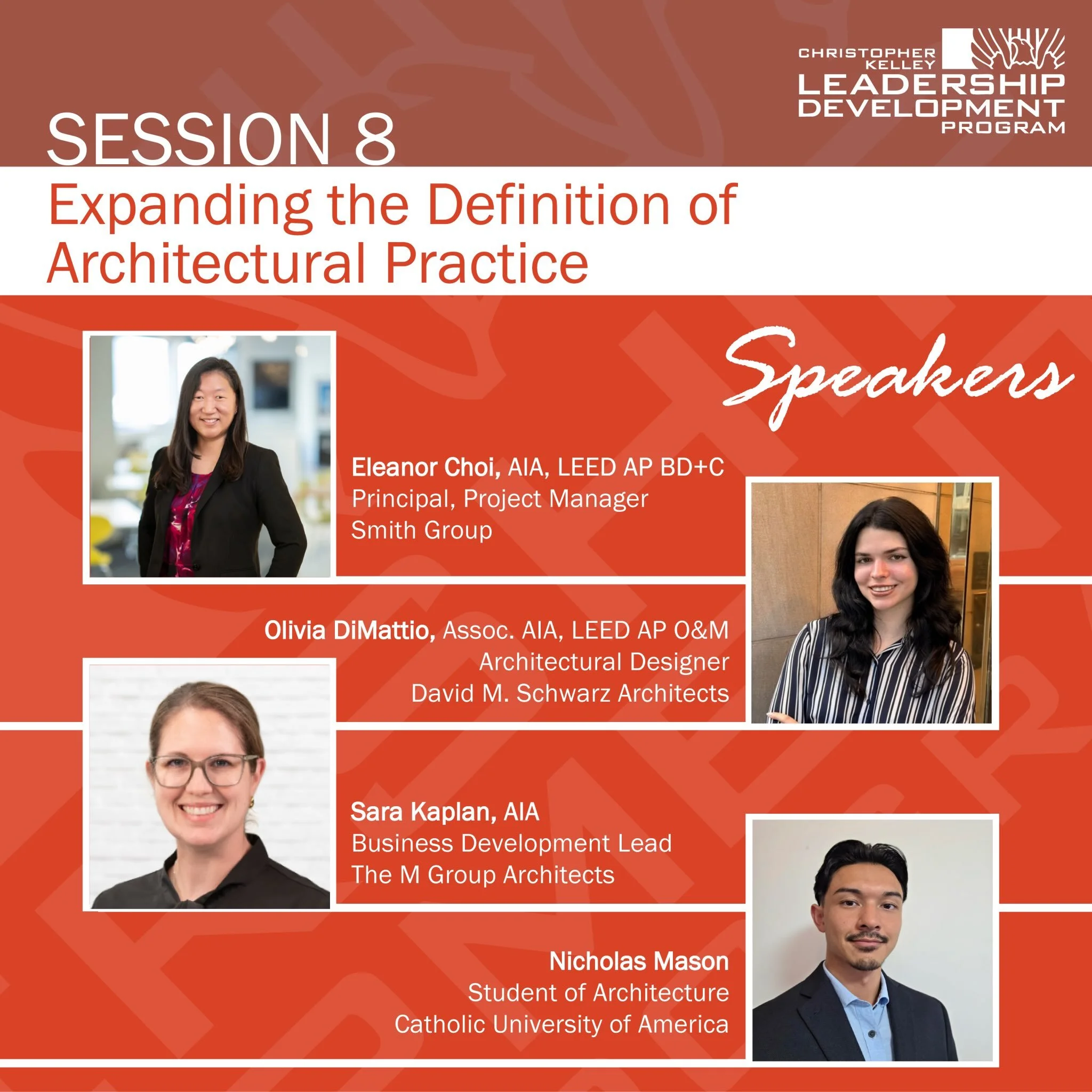 Panel Discussion #1: A huge thank you to our speakers for Session 08: Expanding the Definition of the Architectural Practice. Their insight and enthusiasm made this session a huge success! 💫 

🔸 Eleanor Choi, AIA, LEED AP BD+C is a Principal, Proje