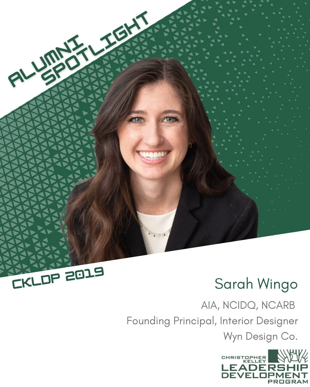 CKLDP Alumni Spotlight: Sarah Wingo

Sarah Wingo, AIA, NCIDQ, NCARB, is a licensed architect and interior designer and the Founding Principal of Wyn Design Co. She brings a natural sense of hospitality, curiosity, and intentionality to her work, spec