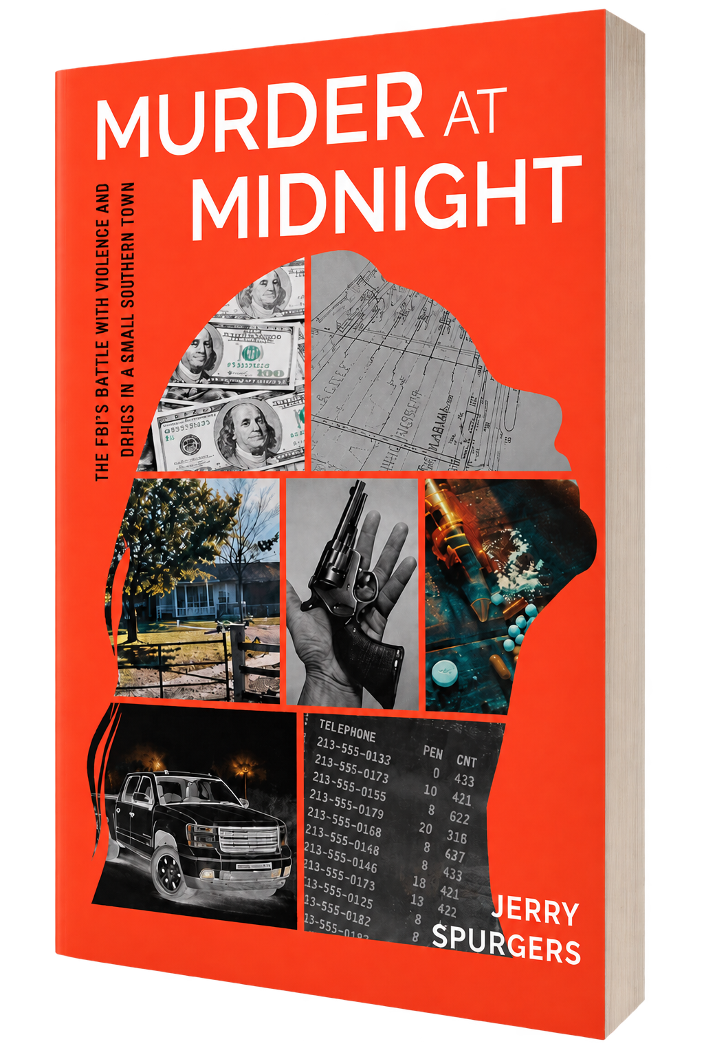 Orange book cover for Murder at Midnight by Jerry Spurgers