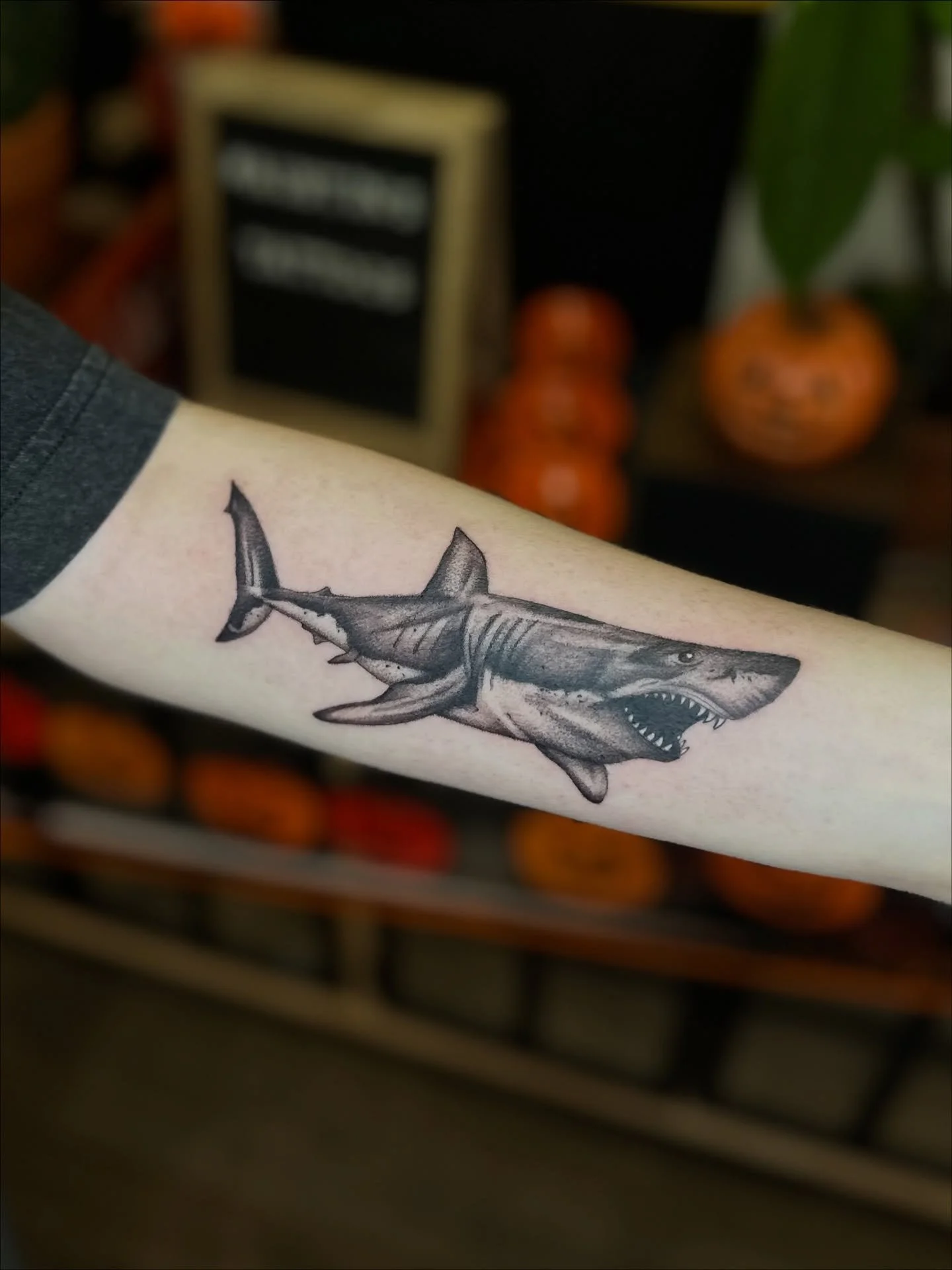 I love Sea Creatures 🦈 

Fall is definitely FALL-ING and I&rsquo;m loving the vibes ovaa here 🍁🍂 hope you are all taking care and staying cozy! 🎃
.
.
#sharkweek #shark #sharktattoo #inked #art #tattoo #tattoostyle #greyscale #yakimatattooartist