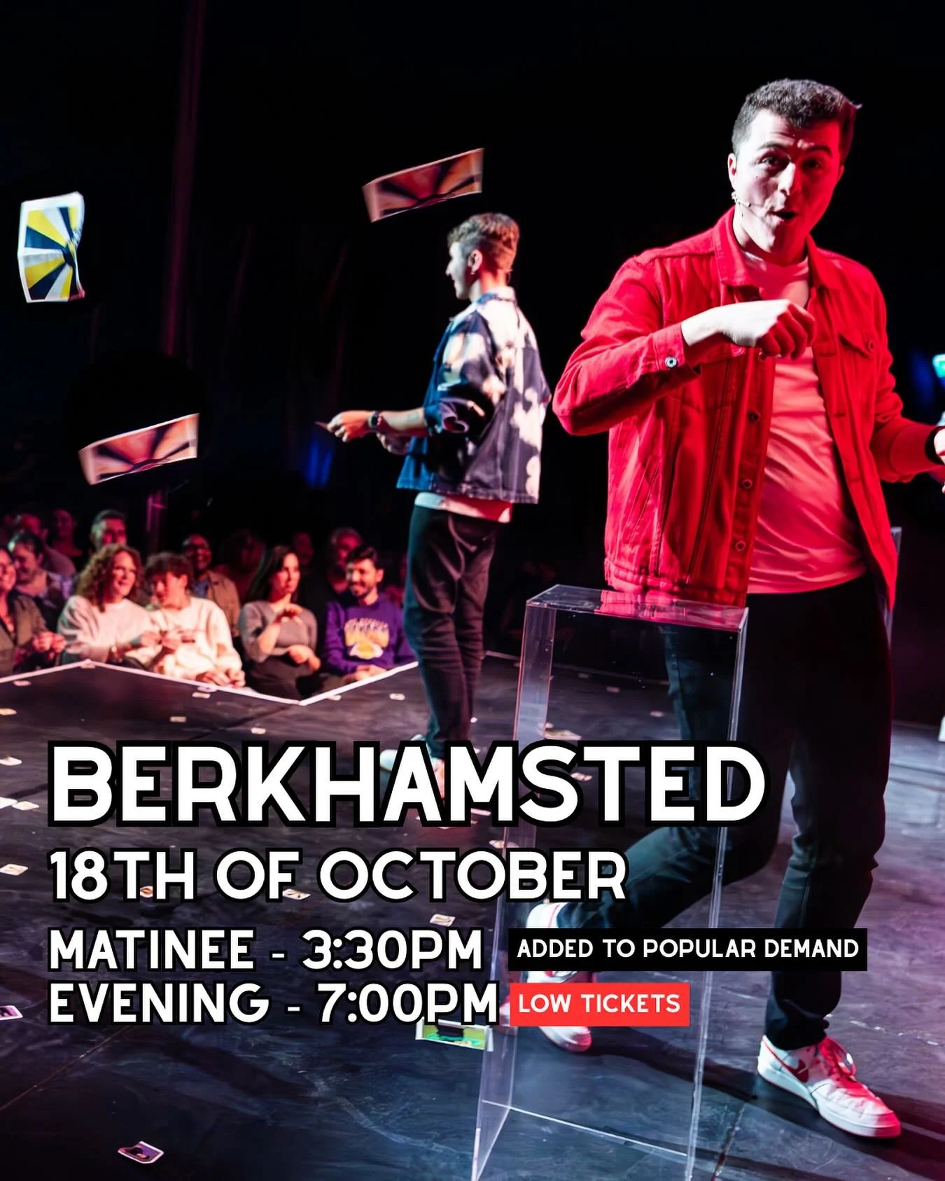 Our tickets for Berkhamsted are FLYING! So much so that we&rsquo;ve added an early show.
There&rsquo;s less than 10 tickets left for the evening show, and less than 100 for the matinee!
More details on our site!