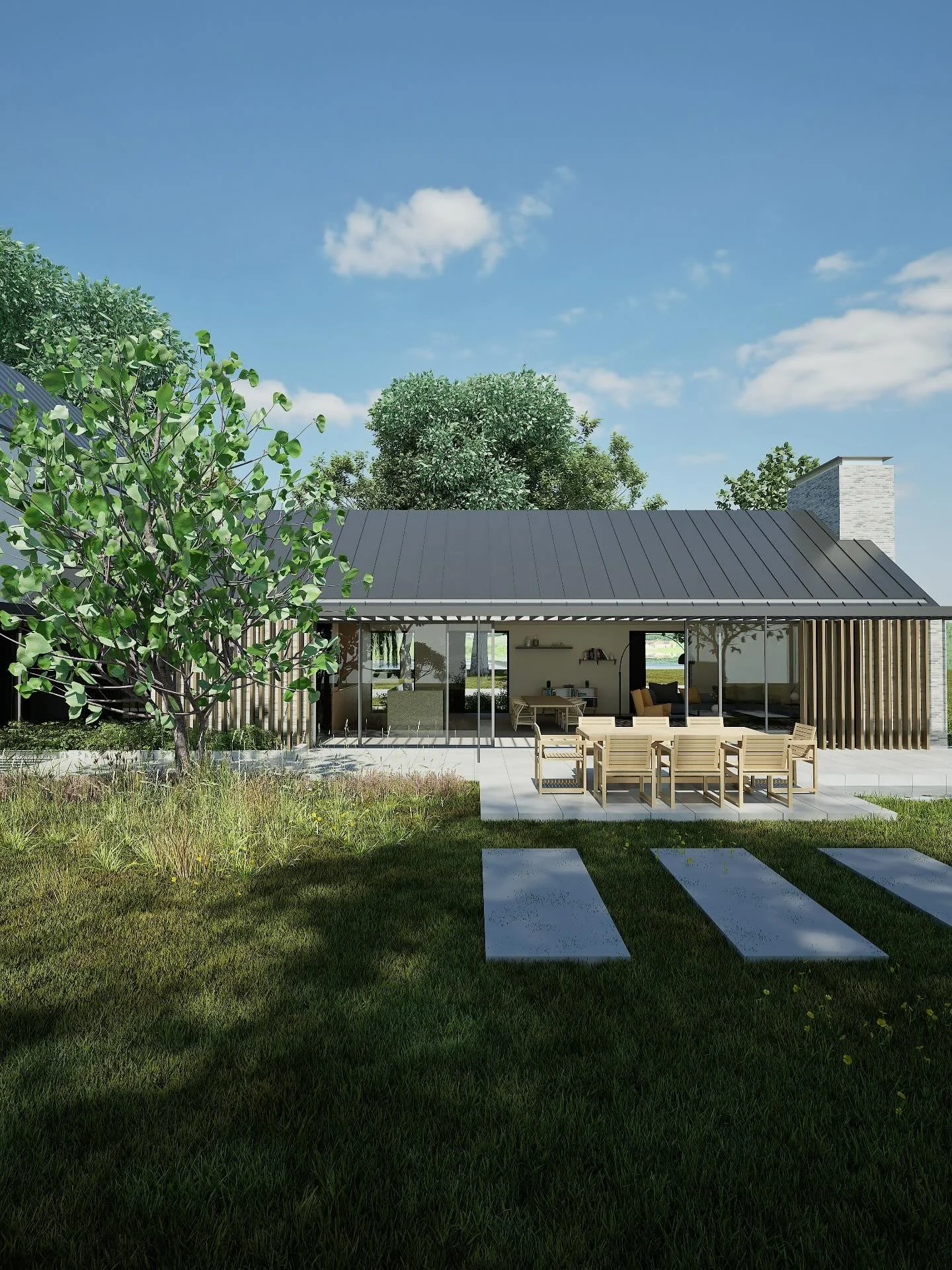 Exterior development CGI one of our current bespoke dwelling projects. Reviewing the relationship between the outdoor and indoor spaces of the dwelling and materiality research. 

#contemporyhouse
#contemporydesign
#modernhouse
#monderndwelling
#home