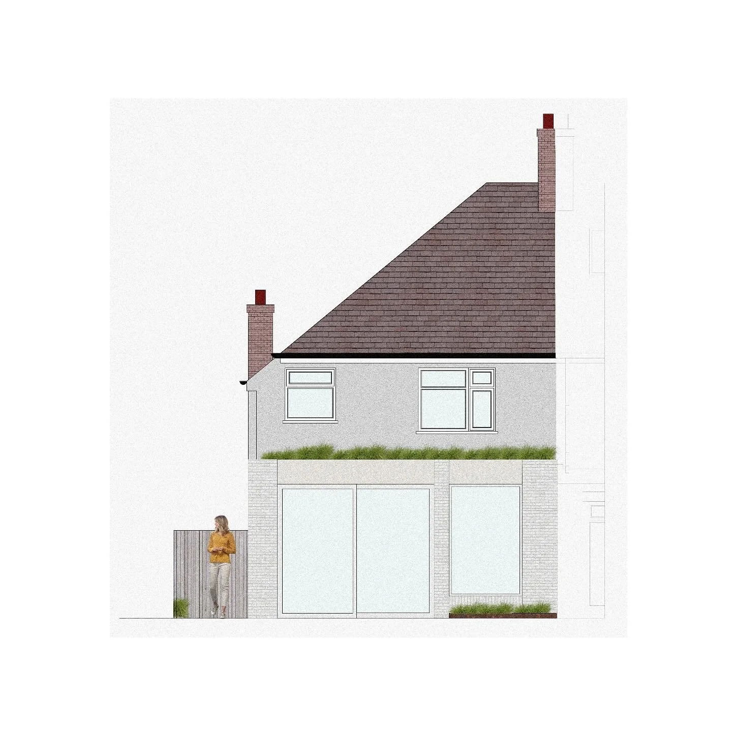 1:50 Material Elevation Study drawing that was recently submitted and approved by @royal_greenwich. 

The design maximizes the substantial rear garden views with a larger sliding door and an operable window to allow natural ventilation. 

A sedum roo