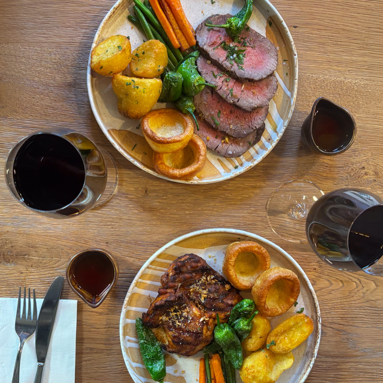 Sunday Lunch Spread with Gravy & Wine