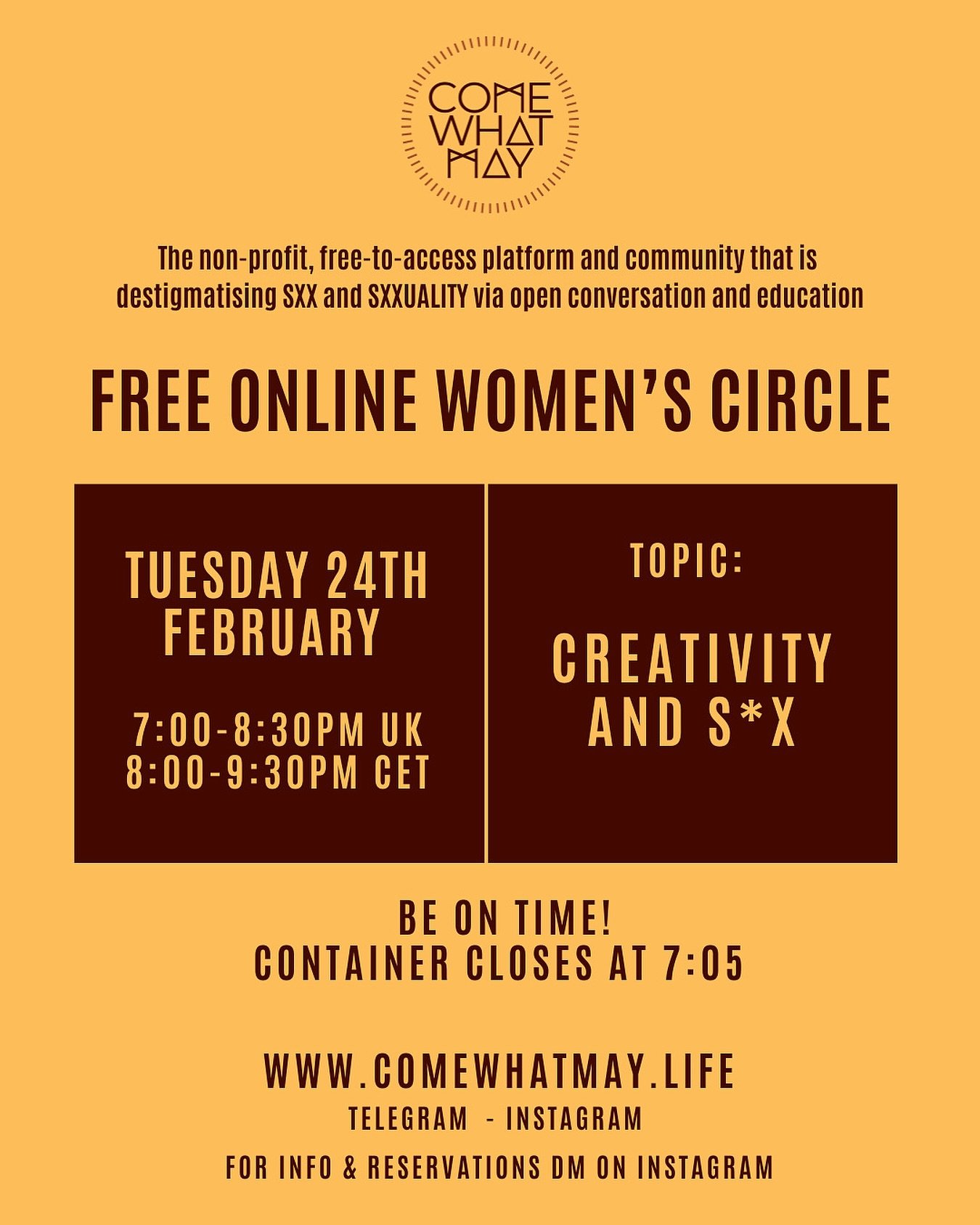 Join us for a Women&rsquo;s Circle on Tuesday&hellip;

THEME: CREATIVITY &amp; SX

We have a lovely topic to explore this week. Come along and feel into how your creativity links with your s@xuality and how you may like to bring even more creative en