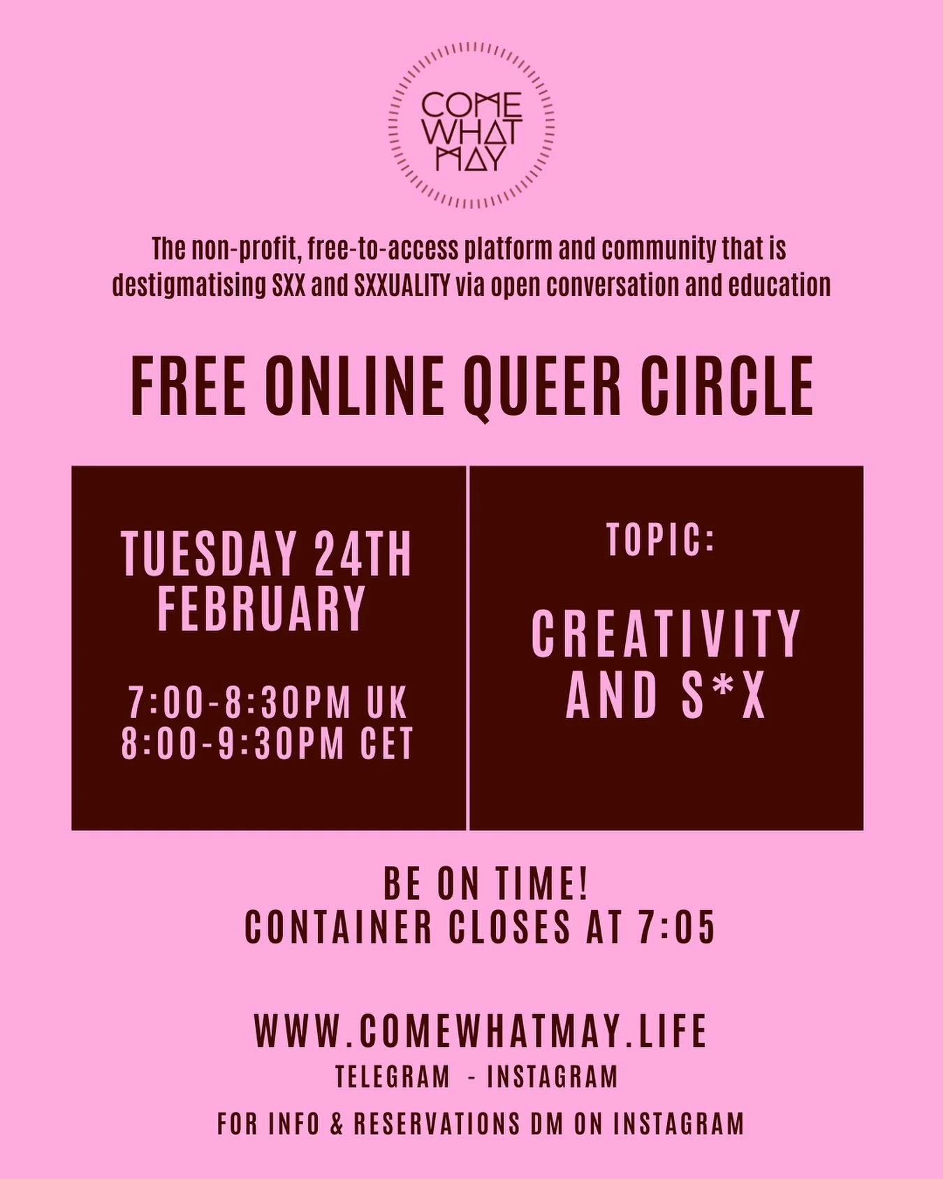 Join us for a Queer Circle on Tuesday&hellip;

THEME: CREATIVITY &amp; SX

We have a lovely topic to explore this week. Come along and feel into how your creativity links with your s@xuality and how you may like to bring even more creative energy and