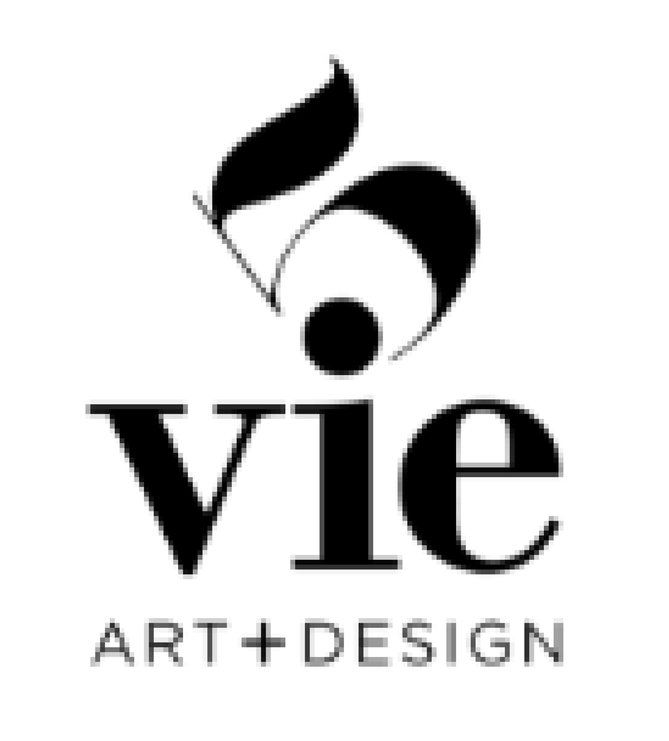 Logo with a stylized black cup and steam above the word 'VIC' in bold black letters. Below, the words 'ART + DESIGN' appear in smaller gray capital letters.