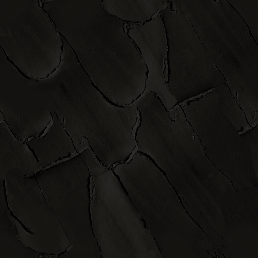Close-up of a black, cracked, ceramic or stone surface with irregular crack patterns.