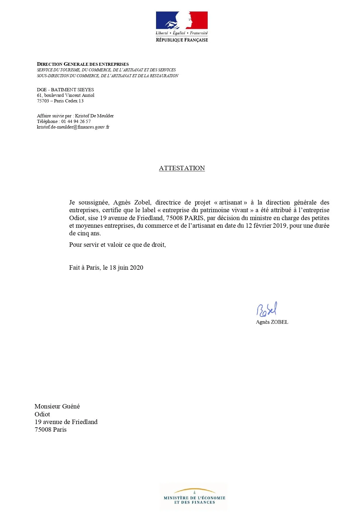 EPV certification awarded to Odiot for excellence in French craftsmanship