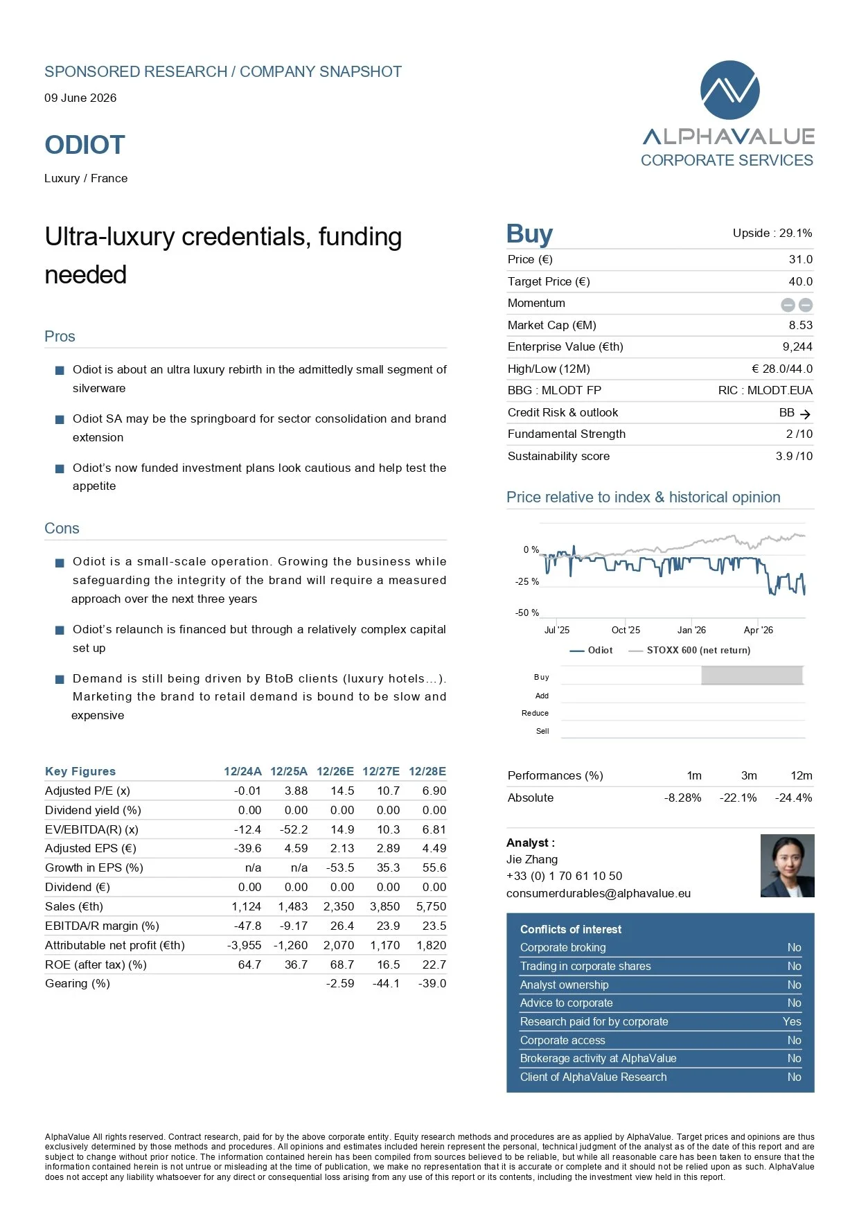 AlphaValue Maintains Buy Recommendation on ODIOT S.A.