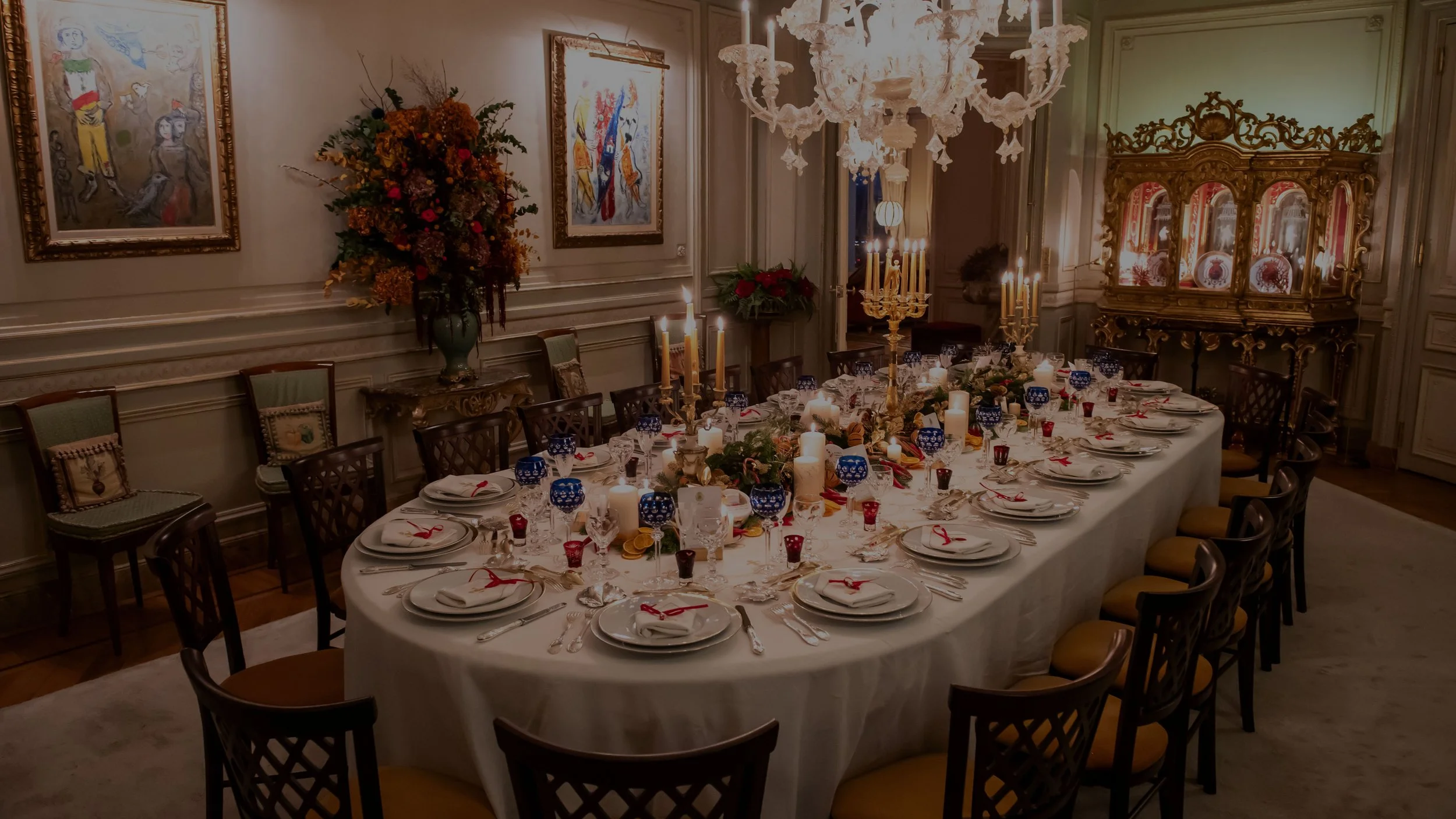 Christmas table of the Bourbon-Two Sicilies Princely Family in Paris, set with Maison ODIOT silver creations
